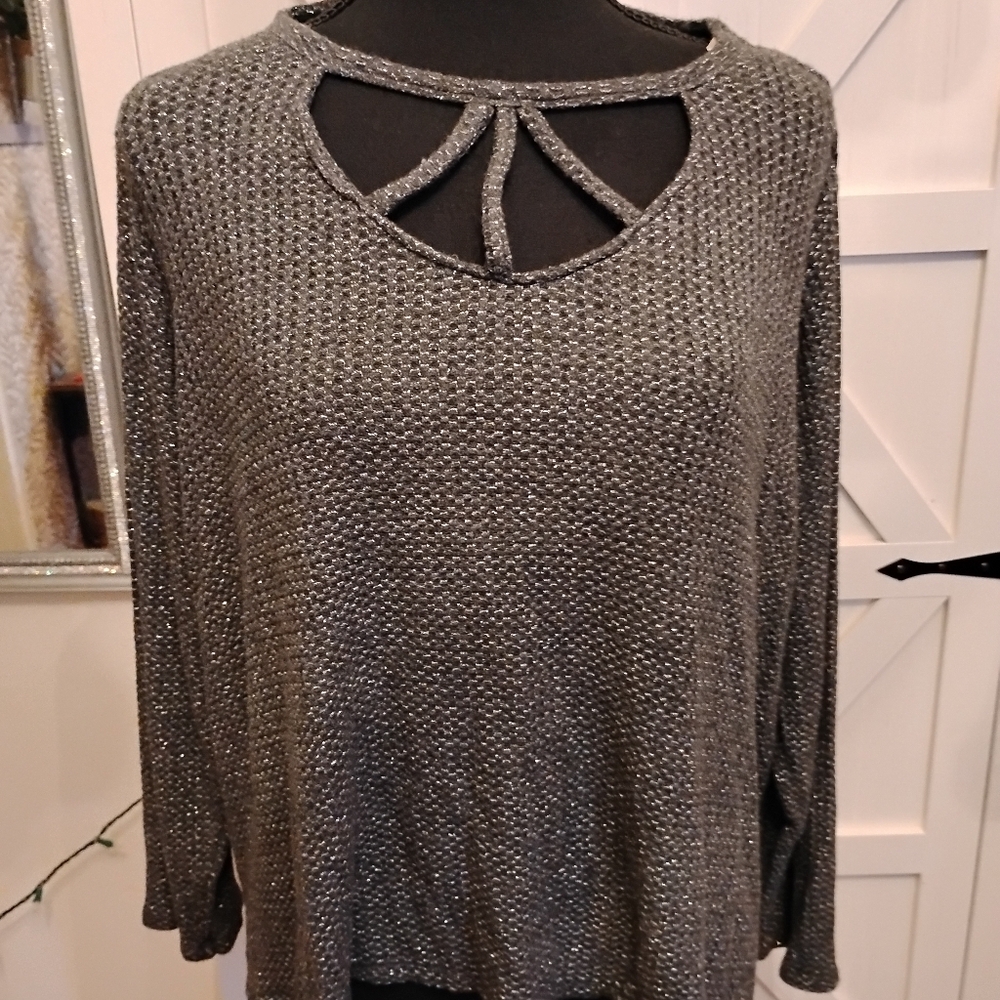 Democracy Metallic Gray Cut-Out Blouse
